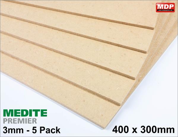 3mm Medite Prem MDF 400x300mm - 5 pack