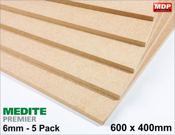 6mm Medite Prem MDF 600x400mm - 5 pack